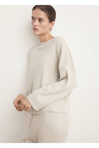 MANGO Woman Pamuk keten kumaşlı dökümlü sweatshirt