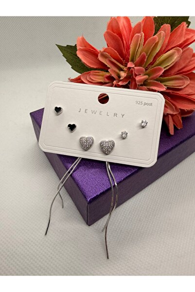 JEWELRY Zircon Stone Heart 6-Piece Steel Earring Set
