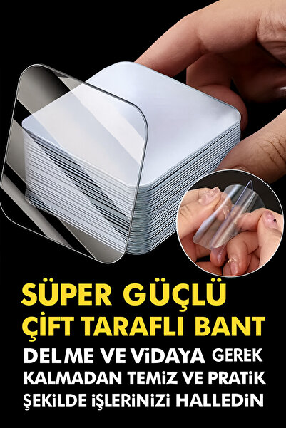 TOPALAKTİCARET Süper Güçlü Çift Taraflı Bant 10 Adet, Slikon Bant, Şeffaf Ban...