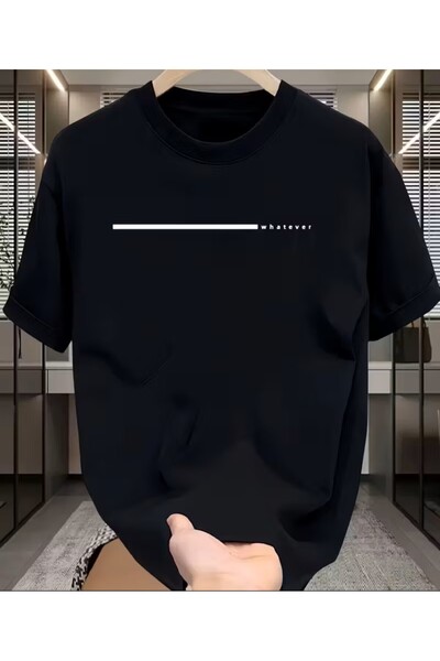 LELVANİ WHAT EVER PRINTED Tricou negru cu mânecă scurtă pentru bărbați