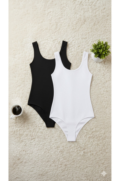 ROZELT Cotton Stretch Fabric Combed Cotton Thick Straps Black & White 2-Piece...