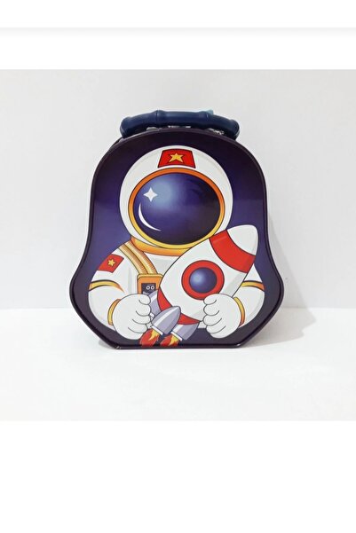 ilkadım Astronot desenli metal kilitli kumbara (yedek anahtarlı)