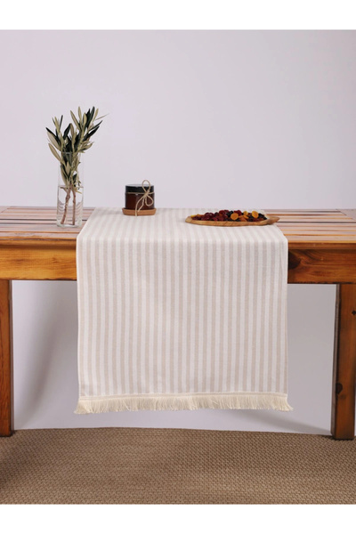 NDC HOME Τραπεζομάντηλο Runer με ριγέ λινό ανοιχτό καφέ (45 x 150)