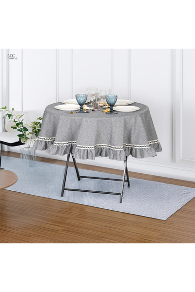 NDC HOME Gray Anthracite Special Series Round Ruffle Tablecloth