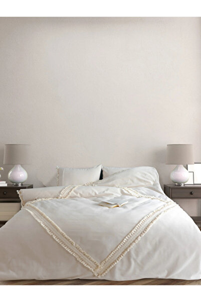 NDC HOME طقم غطاء لحاف فردي من الكتان الخام بنمط البقلاوة مع بوم بوم مزدوج