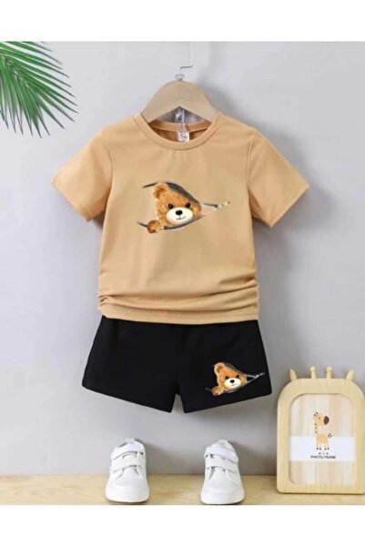 Nice Clothes Children's Tracksuit Set Hooded Unisex Zipper Open Bear Print