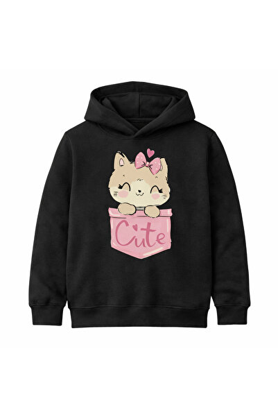 Tiny and Co Unisex 100% Cotton Cute Cat Printed Children's Hooded Sweatshirt