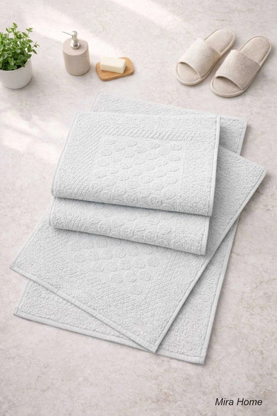 Mira Home 3-Piece Cotton Foot Towel Set Embossed Pattern 50X70 cm Light Gray