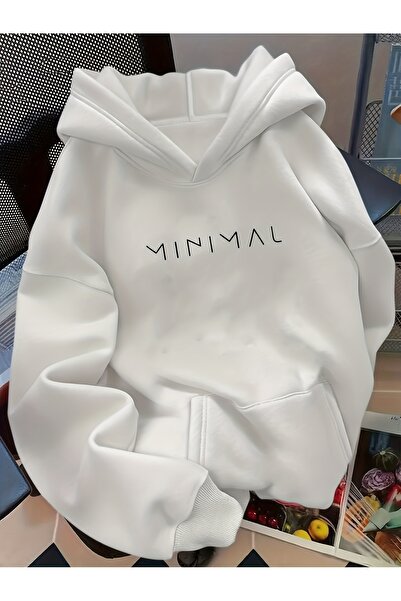 Deocept Unisex Minimal Printed Hooded Kangaroo Pocket Comfortable Fit Oversiz...