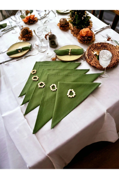 NDC HOME طقم منديل أخضر كاكي فاخر مكون من 6 قطع (مع مشبك هدية) 40x40