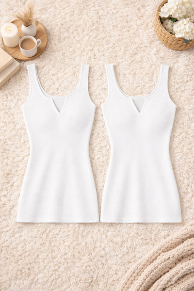 ROZELT Camisole albă din bumbac pieptănat cu bretele late din Lycra pentru fe...