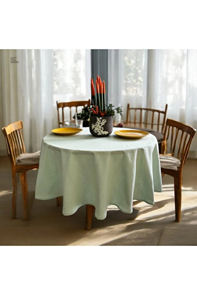 NDC HOME Keten Adaçayı Yeşil Yuvarlak DÜZ Masa Örtüsü