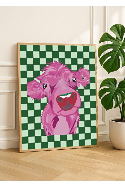 Simizm Modern Yeşil Damalı İnekli Çerçevesiz Poster