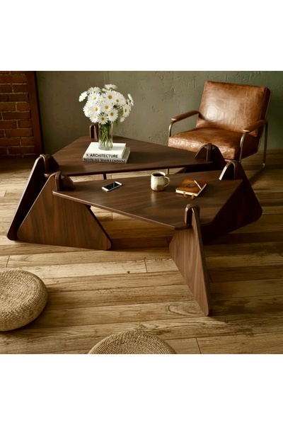 PRAKTURA Stylish Doğal Ahşap Orta Sehpa, Ceviz Orta Sehpa 60 x 80