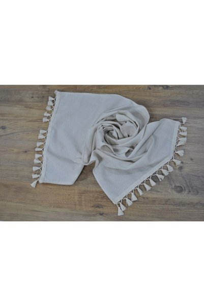 Onerose Home Special Design Organic Raw Linen Cream Pompom Runner Table Cloth 45 X 150