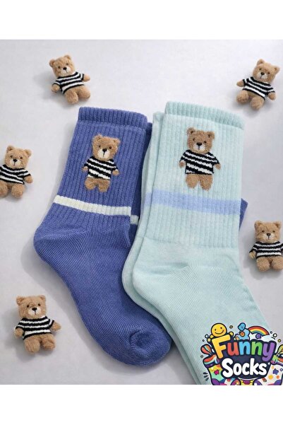 Funnysocksonline 2'li Teddy Desenli Çorap
