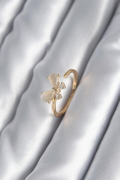 Inure Jewelry Brass Gold Color Zircon Stone Detail Butterfly Model Women's Ring