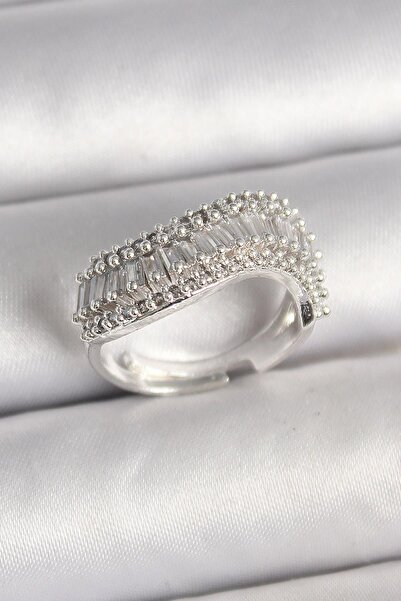 Inure Jewelry Brass Silver Color Waterway Zircon Wave Model Adjustable Women'...