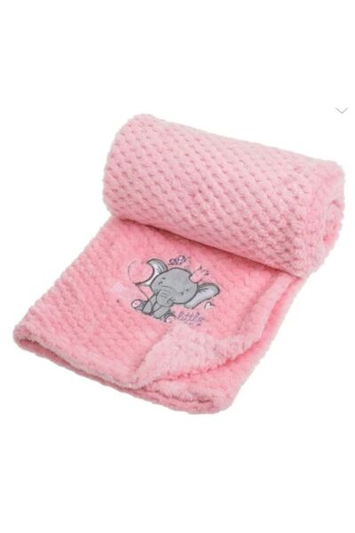 Tessari Sky velvet baby blanket with Popcorn and elephant embroidery for girl...