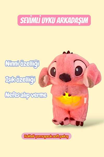 Joyfer Nefes Alan Uyku Arkadaşı Peluş Stitch Sesli Işıklı Yumuşacık Soft Pelu...
