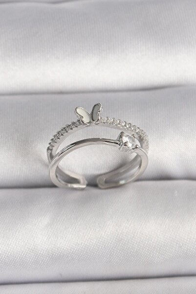 Inure Jewelry Brass Silver Color Zircon Stone Butterfly Figured Adjustable Ring