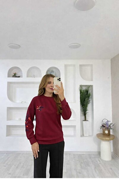 Trendingsize Modal Textured Embroidered Circular Neck Sweatshirt