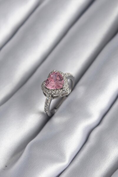Inure Jewelry Silver Color Pink Zircon Stone Charm Heart Model Women's Ring