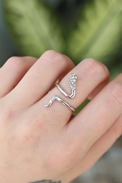 Inure Jewelry Brass Silver Color Adjustable Zircon Stone Snake Ring