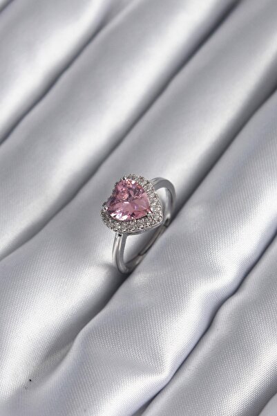 Inure Jewelry Brass Silver Color Pink Zircon Stone Heart Charm Model Women's ...