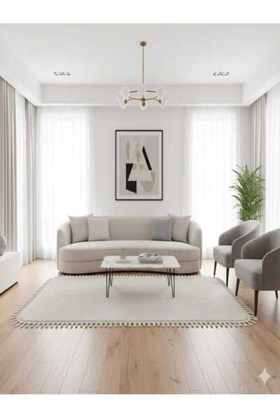 ALTUN CARPET MODERN PONPON SAÇAKLI KARE SALON KORİDAR YATAK ODASI KAYMAZ TABA...