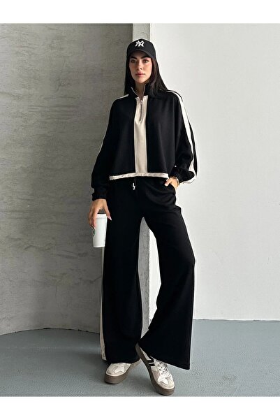 LETS BASIC Set de trening pentru femei, cu dungi contrastante și jumătate de ...