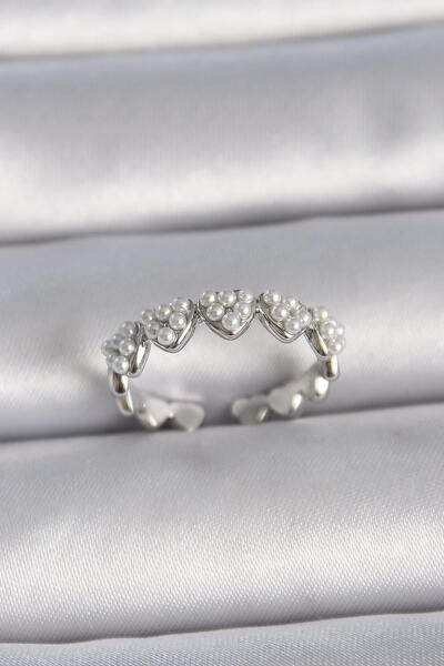 Inure Jewelry Brass silver color adjustable pearls heart model women ring