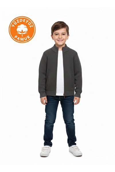 kikiriktekstil Cardigan pentru băieți, 100% bumbac, gri, cu fermoar