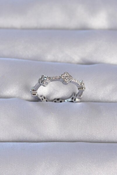 Inure Jewelry Brass Silver Color Zircon Stone Clover Model Adjustable Ring