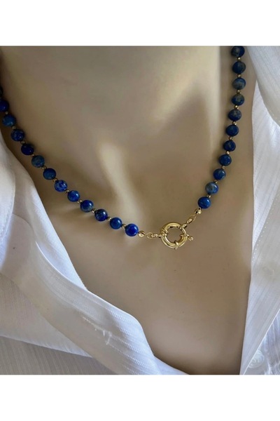 Taşmir Lapis Lazuli 6 mm Kolye Altın Kaplama Gemici Kilit