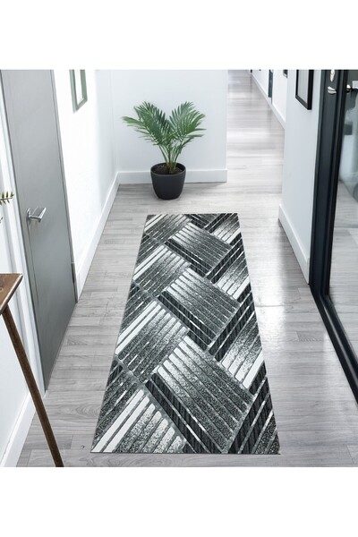 OEM Covor Antiderapant Amira, Gri cu Negru, Poliester, 60 x 240 cm