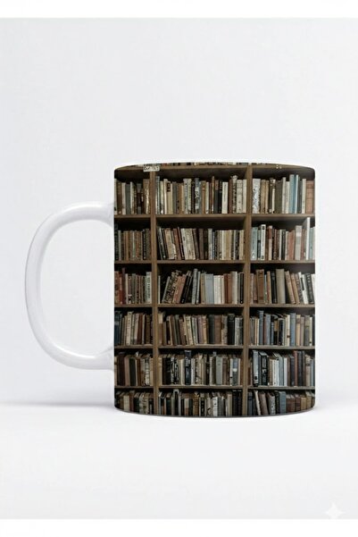 sartre art Kütüphane Tasarımlı Kitap Hediyelik Tasarımlı Porselen Kupa Bardak