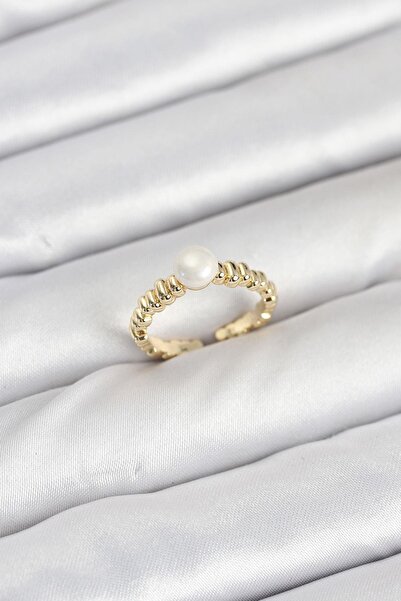 Inure Jewelry Brass Gold Color Belly Pearl Model Women's Ring