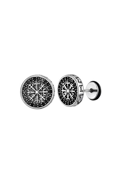 OEM Viking Earrings, Black-Silver, Nordic Symbols, 4g/Pair