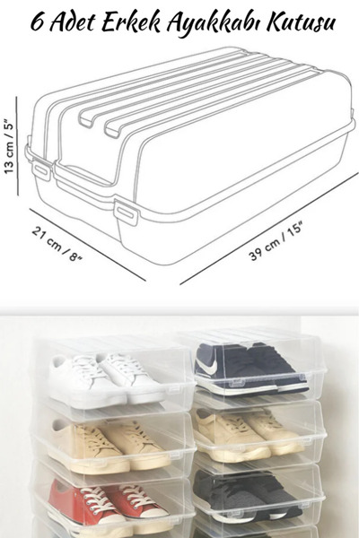 Hilamingo Home 6 Adet Şeffaf Renk Ayakkabı Kutusu Düzenleyici