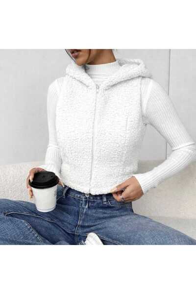 Pupa Hooded Zippered Plush Vest Cardigan