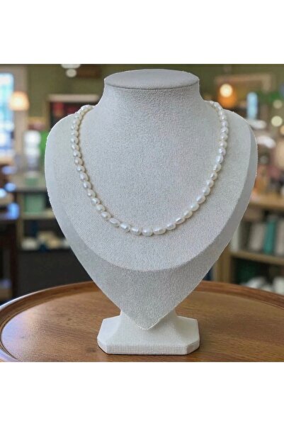 Taşmir 40CM Doğal Orta Boy Arpa Inci Kolye - Paslanmaz Çelik Aparat - 40CM 7c...