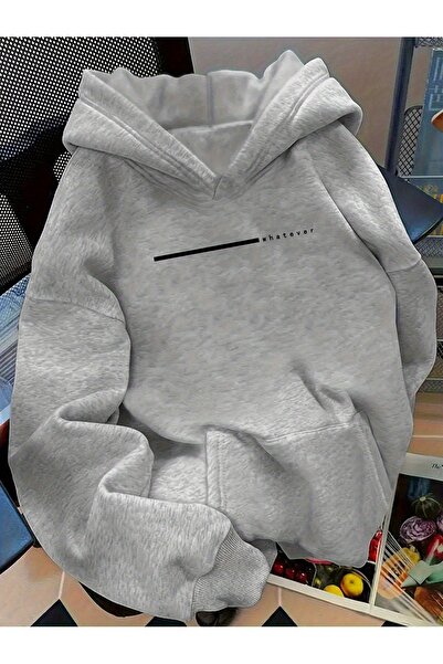 Deocept Unisex Whatever Printed Hooded Kangaroo Pocket Comfortable Fit Oversi...