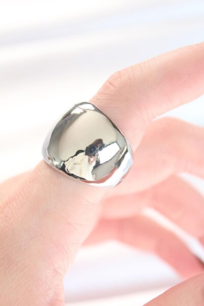 Inure Jewelry Silver Color Adjustable Curved Mirror Ring