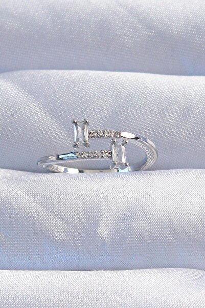 Inure Jewelry خاتم نحاسي فضي اللون بحجر الزركون هندسي قابل للتعديل