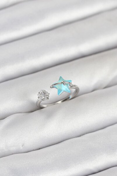 Inure Jewelry Brass Silver Color Blue Star Model Women's Ring
