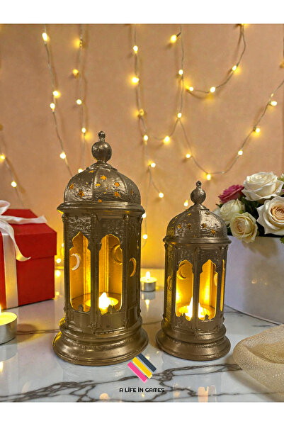 a life in games Büyük boy Altın renk (gold) 2li Set Ramazan Feneri 19cm/15cm ...