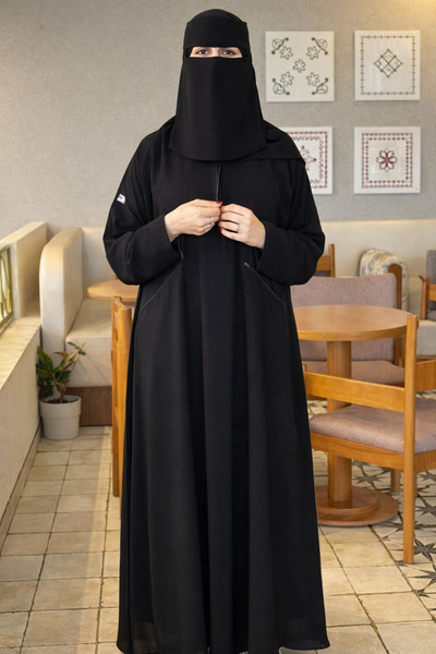 Elena Nargis Black Crepe Abaya for Women with Zipper Closure and Hijab – A St...