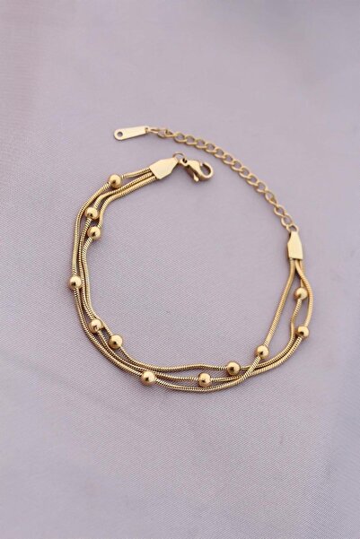 Inure Jewelry 316L Anti-Tarnish Steel Gold Color Women's Bracelet with Ball C...