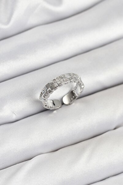 Inure Jewelry خاتم نسائي من الزركون بلون فضي نحاسي